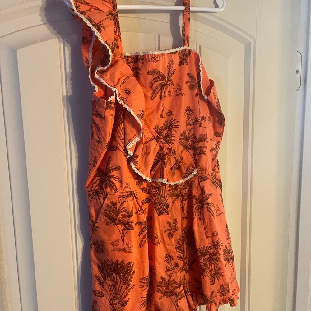 Moana Disney Janie and Jack Jumpsuit Orange Tropical Print